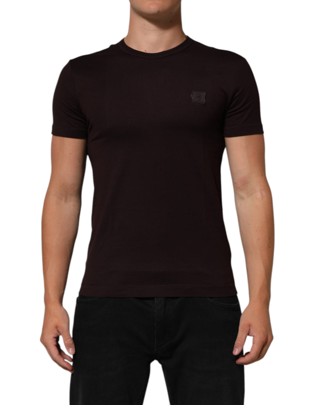 Dolce &amp; Gabbana Sample Sale Dolce &amp; Gabbana Brown Logo Plaque Cotton Crew Neck T-shirt - | Designer outlet