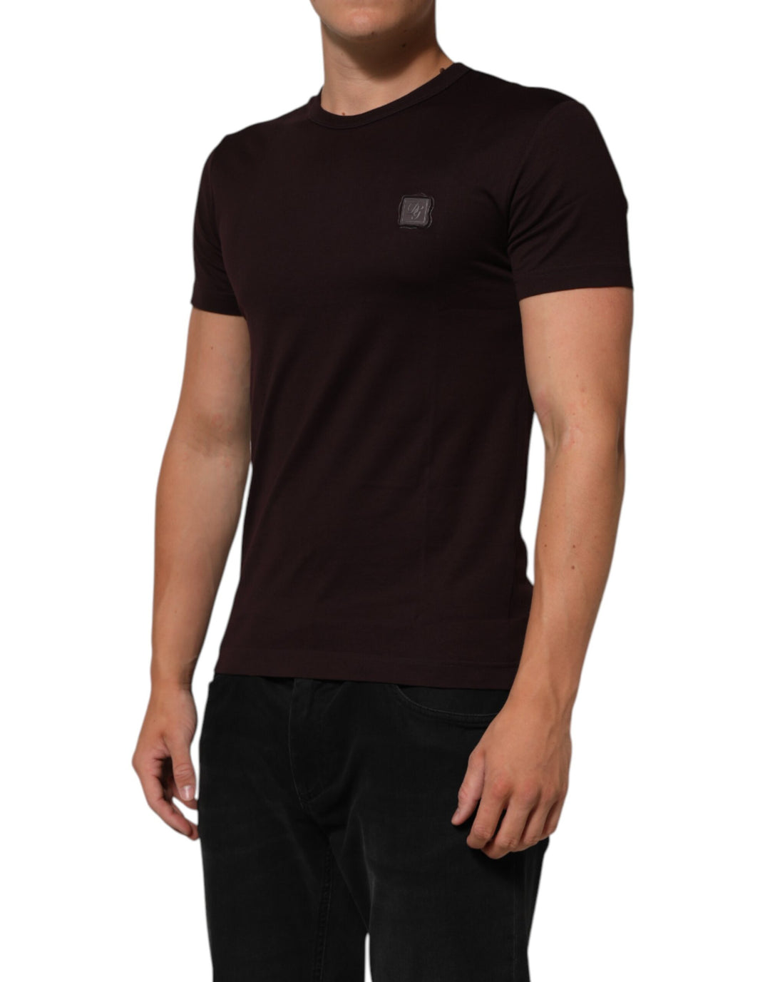 Dolce &amp; Gabbana Sample Sale Dolce &amp; Gabbana Brown Logo Plaque Cotton Crew Neck T-shirt - | Designer outlet
