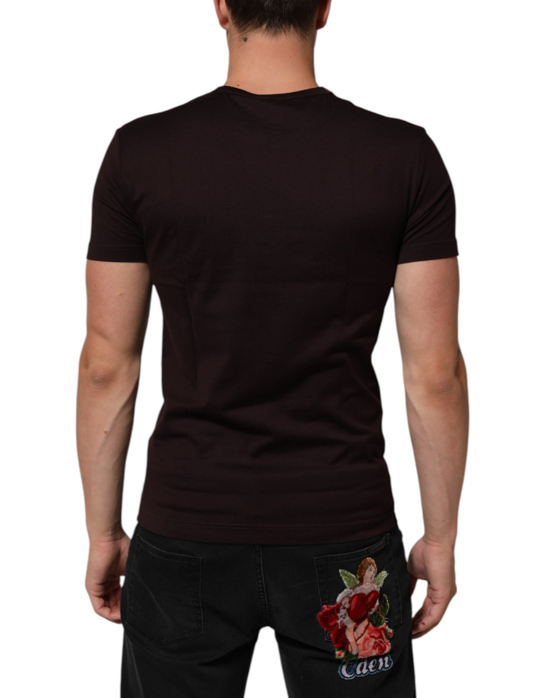 Dolce &amp; Gabbana Sample Sale Dolce &amp; Gabbana Brown Logo Plaque Cotton Crew Neck T-shirt - | Designer outlet