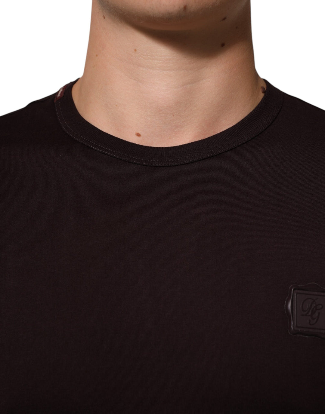 Dolce &amp; Gabbana Sample Sale Dolce &amp; Gabbana Brown Logo Plaque Cotton Crew Neck T-shirt - | Designer outlet