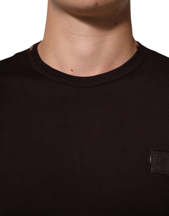Dolce &amp; Gabbana Sample Sale Dolce &amp; Gabbana Brown Logo Plaque Cotton Crew Neck T-shirt - | Designer outlet
