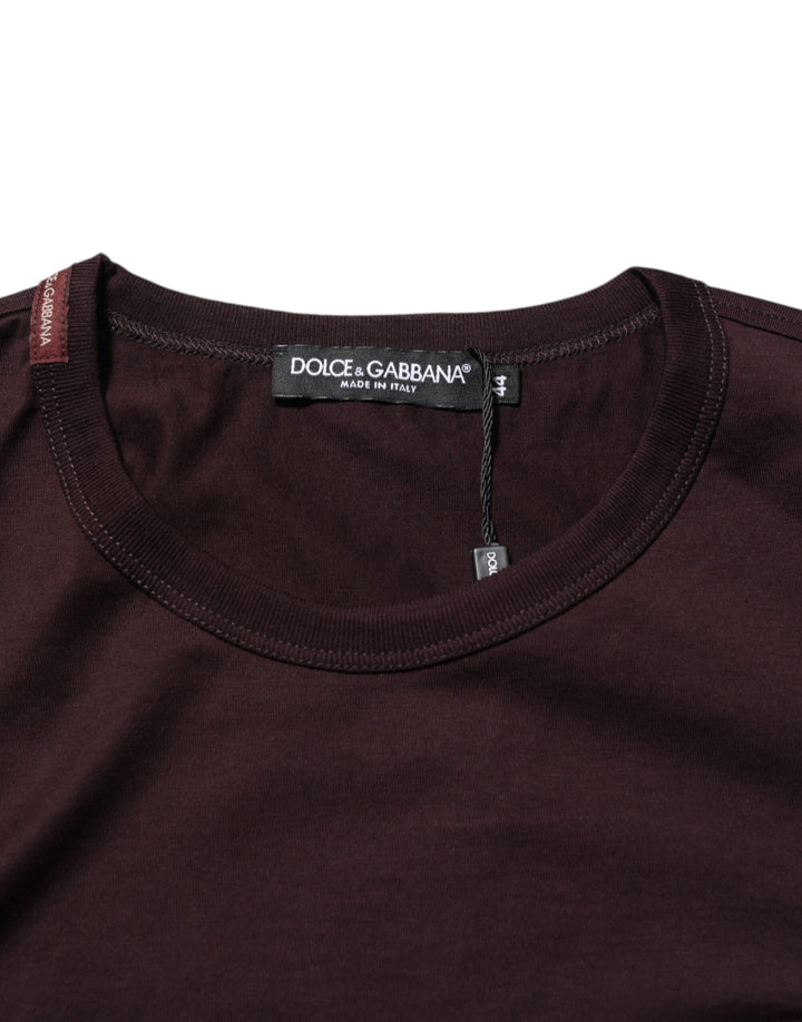 Dolce &amp; Gabbana Sample Sale Dolce &amp; Gabbana Brown Logo Plaque Cotton Crew Neck T-shirt - | Designer outlet