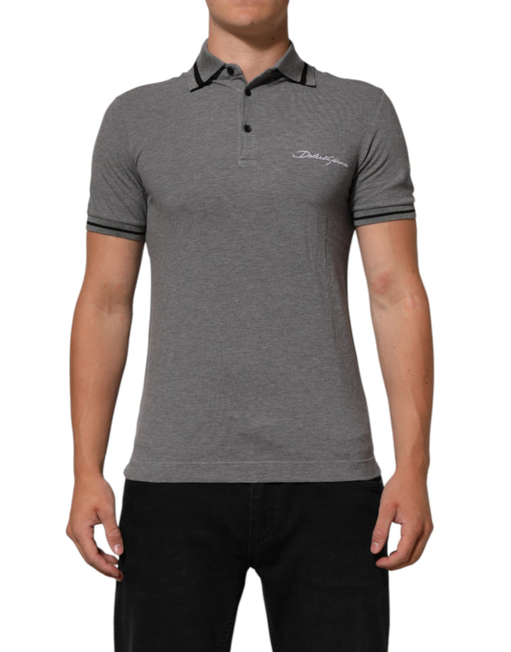 Dolce &amp; Gabbana Sample Sale Dolce &amp; Gabbana Gray Logo Embroidery Collared Polo T-shirt - | Designer outlet