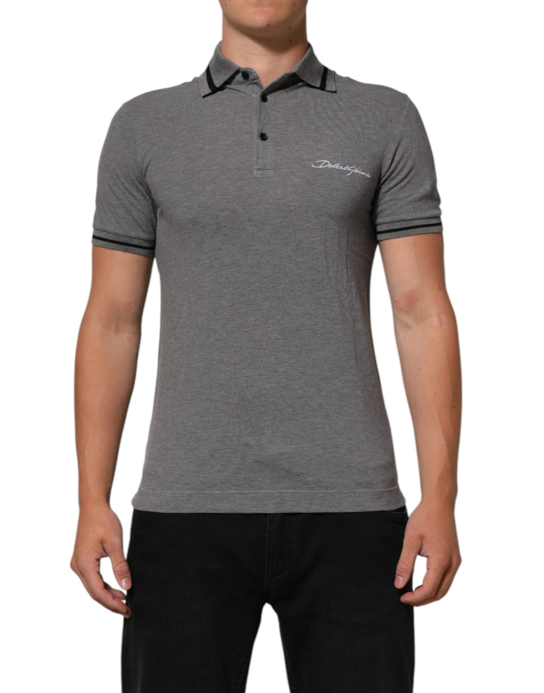 Dolce &amp; Gabbana Sample Sale Dolce &amp; Gabbana Gray Logo Embroidery Collared Polo T-shirt - | Designer outlet