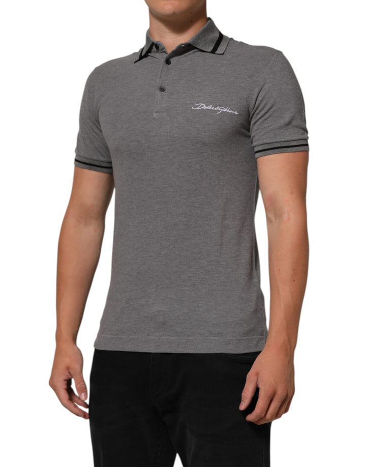 Dolce &amp; Gabbana Sample Sale Dolce &amp; Gabbana Gray Logo Embroidery Collared Polo T-shirt - | Designer outlet