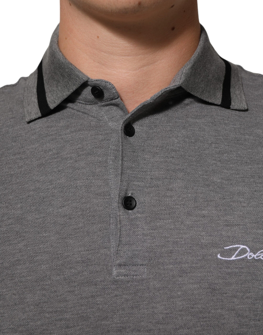 Dolce &amp; Gabbana Sample Sale Dolce &amp; Gabbana Gray Logo Embroidery Collared Polo T-shirt - | Designer outlet