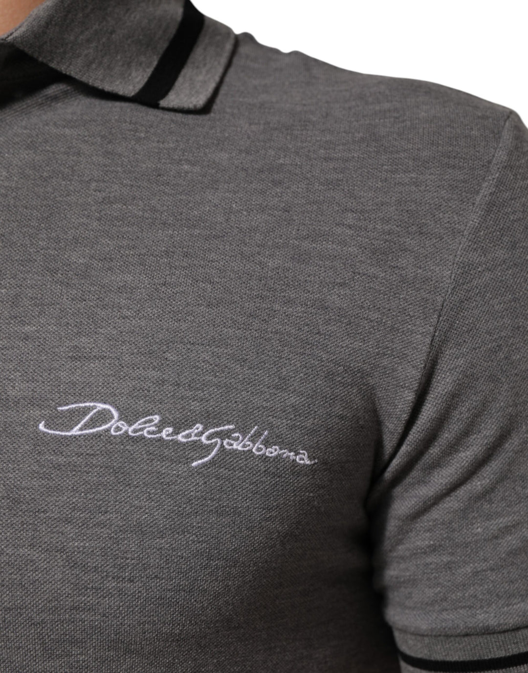 Dolce &amp; Gabbana Sample Sale Dolce &amp; Gabbana Gray Logo Embroidery Collared Polo T-shirt - | Designer outlet