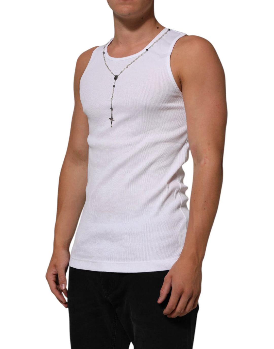 Dolce &amp; Gabbana Sample Sale Dolce &amp; Gabbana White Cotton Chain Necklace Tank Top T-shirt - | Designer outlet