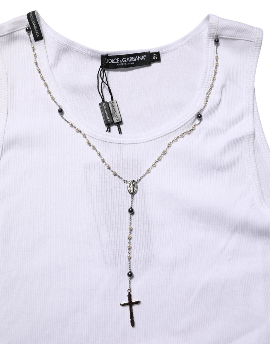 Dolce &amp; Gabbana Sample Sale Dolce &amp; Gabbana White Cotton Chain Necklace Tank Top T-shirt - | Designer outlet
