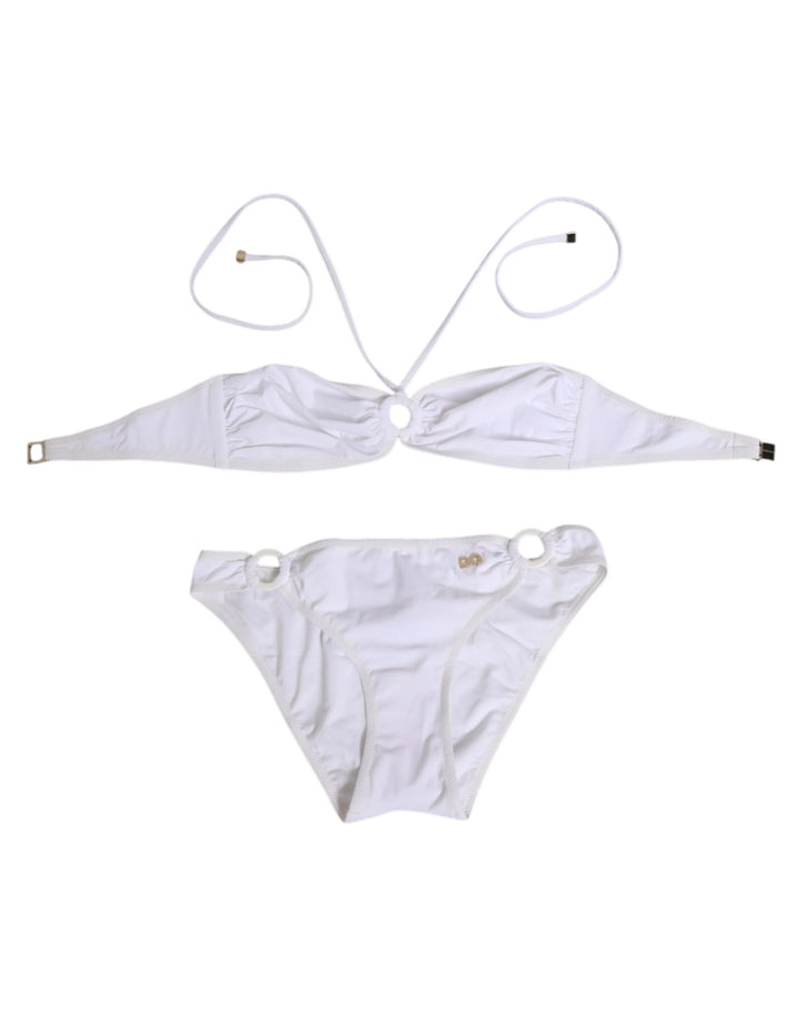 Dolce & Gabbana White Logo Swimsuit 2 Piece Top Bottom Swimwear