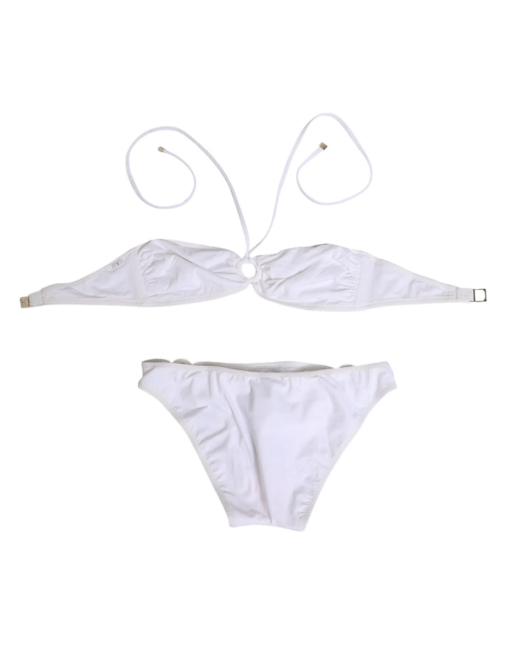 Dolce & Gabbana White Logo Swimsuit 2 Piece Top Bottom Swimwear