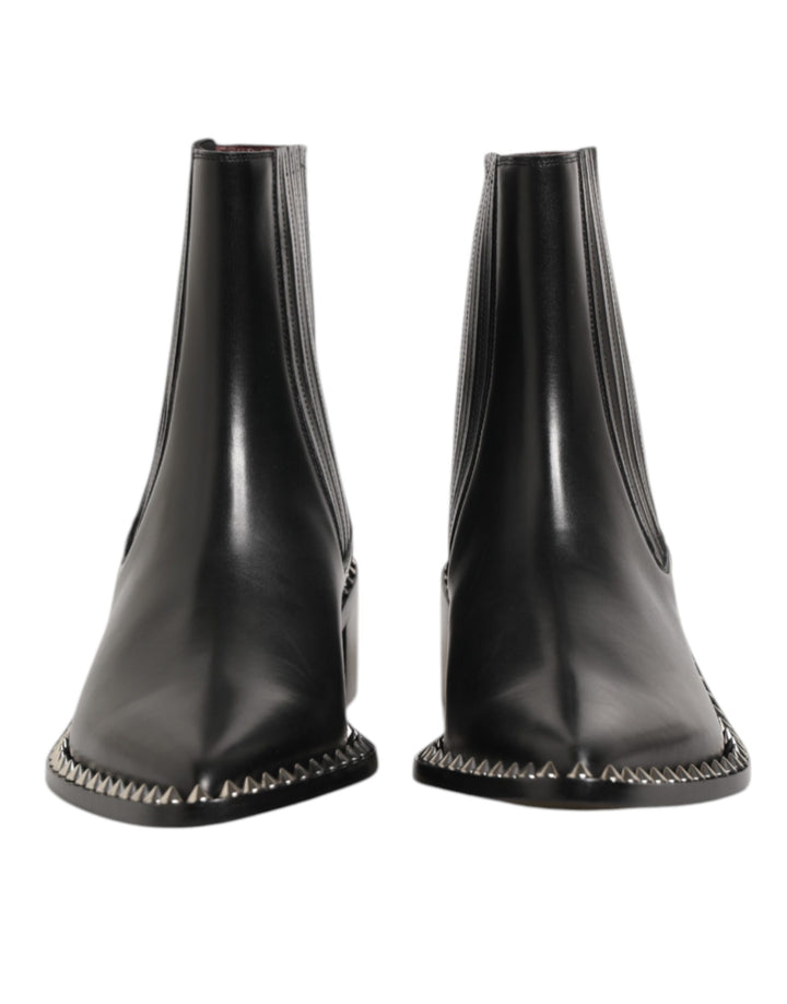 Dolce & Gabbana Black Leather Studded Men Short Boots Shoes
