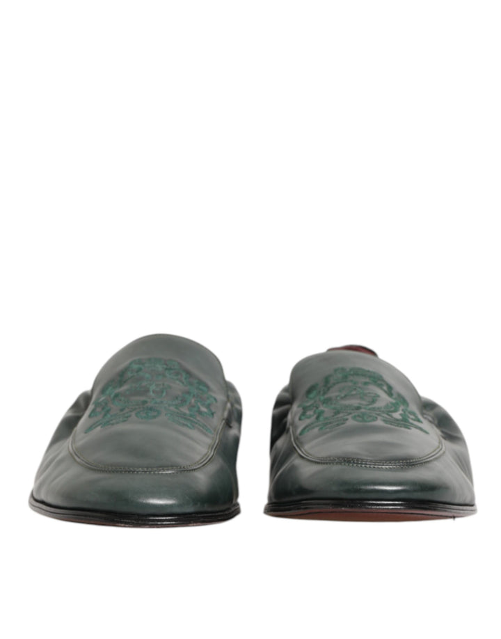 Dolce & Gabbana Green Leather Slip On Men Flat Loafers Shoes