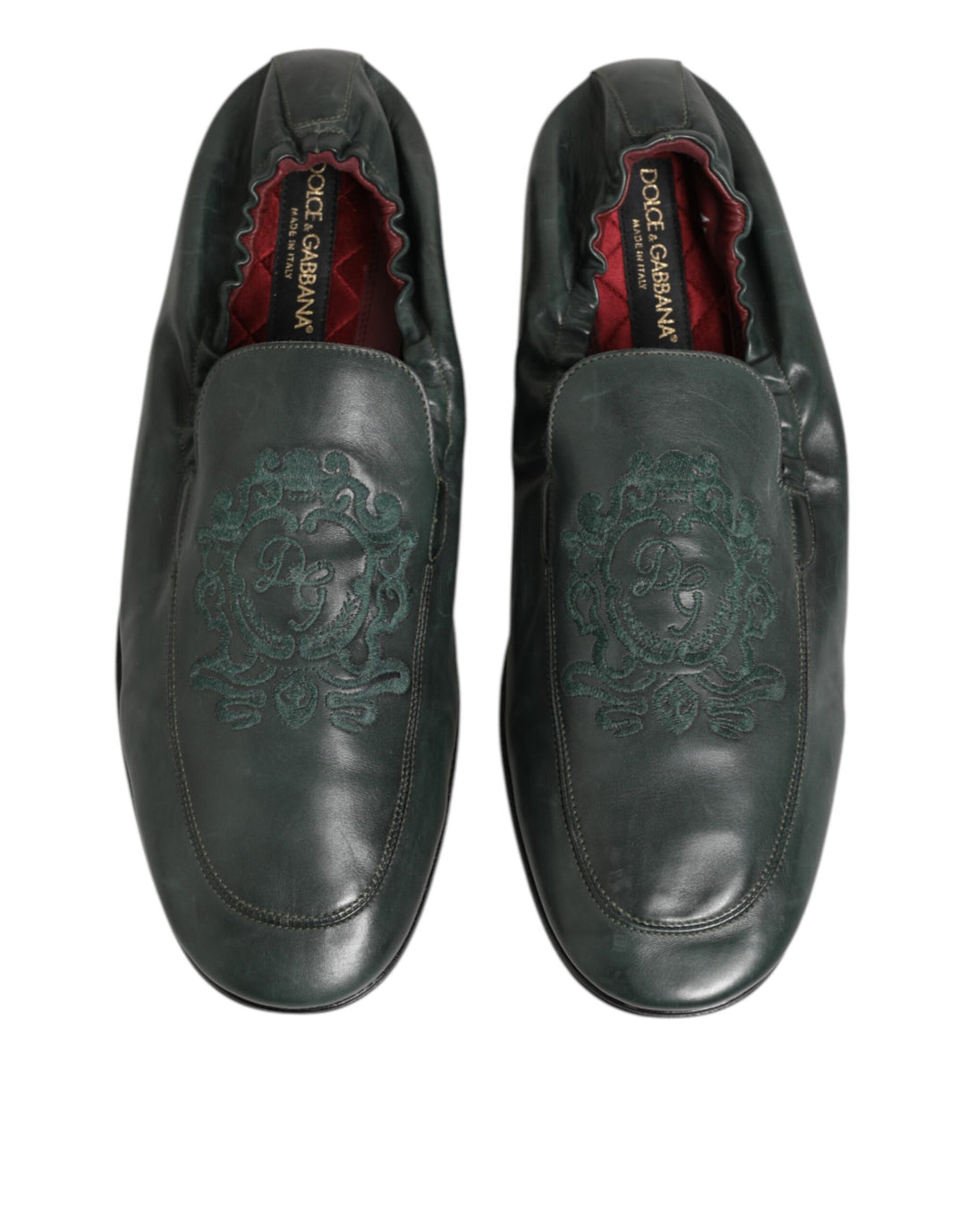 Dolce & Gabbana Green Leather Slip On Men Flat Loafers Shoes