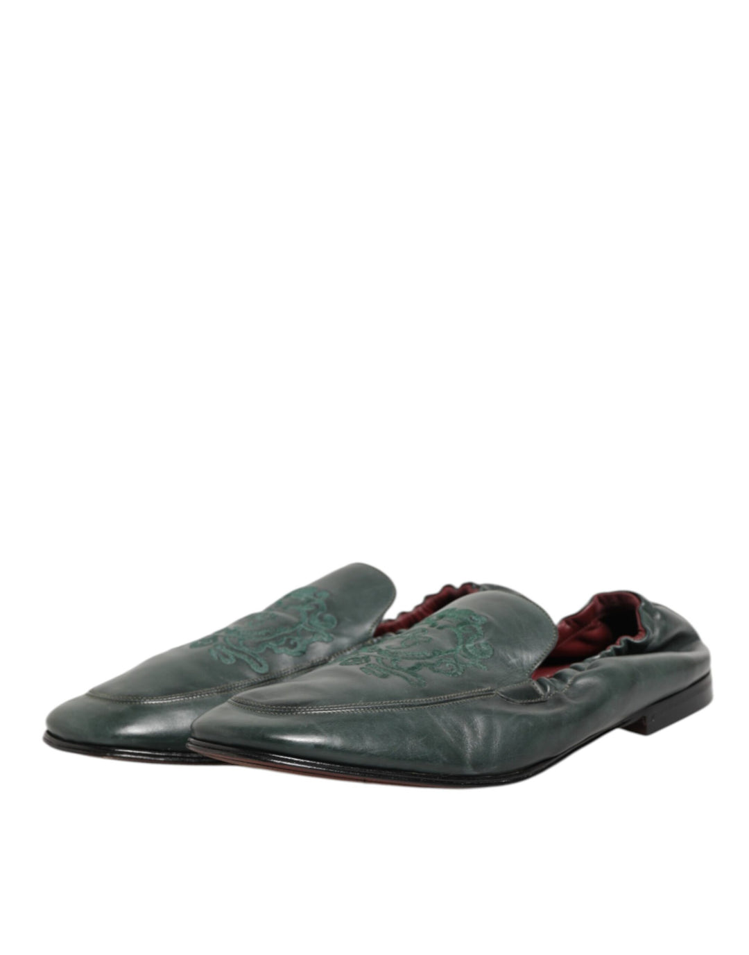 Dolce & Gabbana Green Leather Slip On Men Flat Loafers Shoes