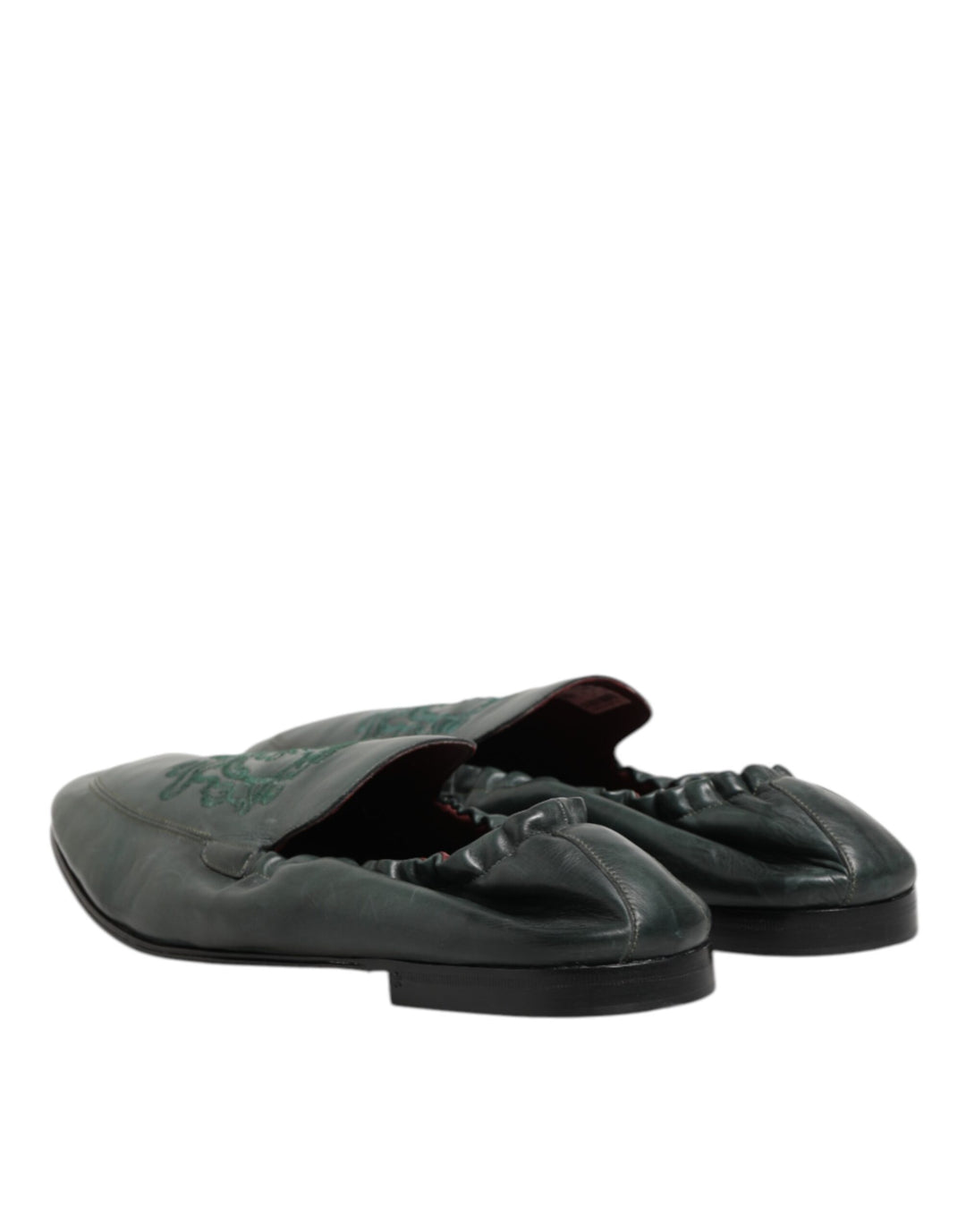 Dolce & Gabbana Green Leather Slip On Men Flat Loafers Shoes
