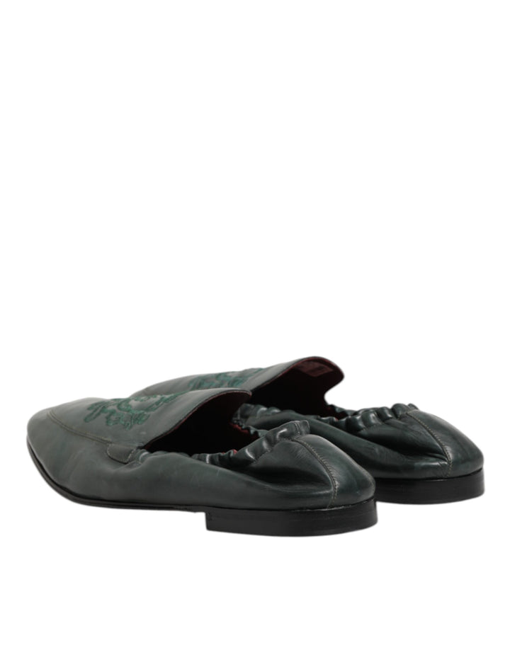 Dolce & Gabbana Green Leather Slip On Men Flat Loafers Shoes