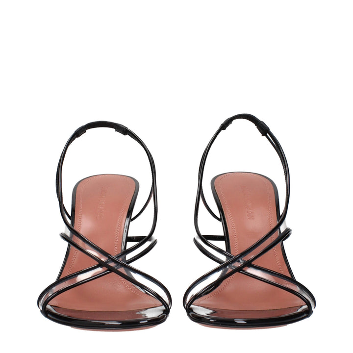 Amina Muaddi Black Leather Stiletto Heels Sandals