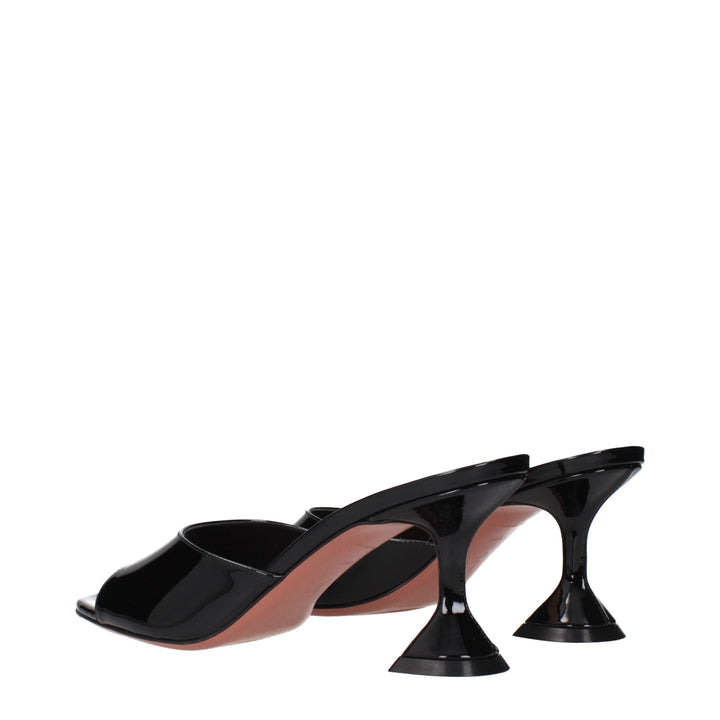 Amina Muaddi Black Leather Slippers Sandals