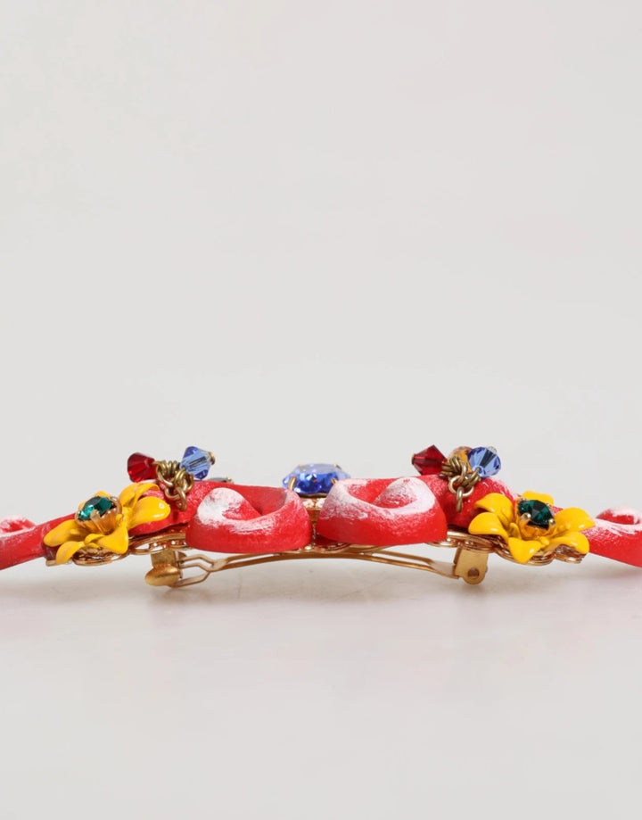 Dolce & Gabbana Multicolor Spring CARRETTO Gold Brass Crystal Hair Clip