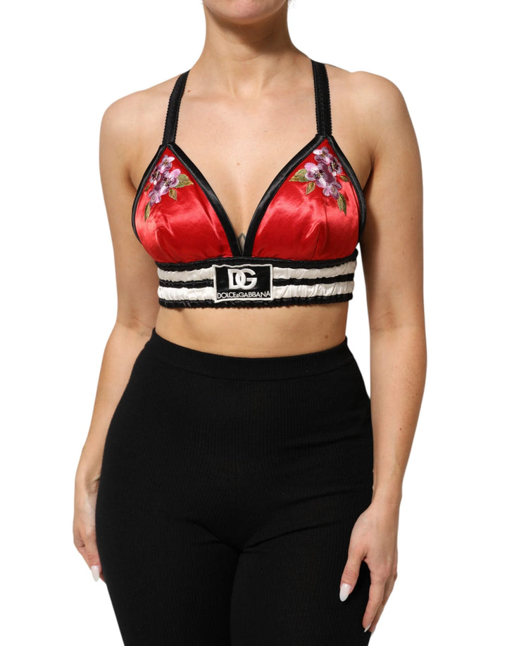 Dolce &amp; Gabbana Red Satin Floral Embroidered Bralette Crop Top by Dolce &amp; Gabbana outlet now on sale