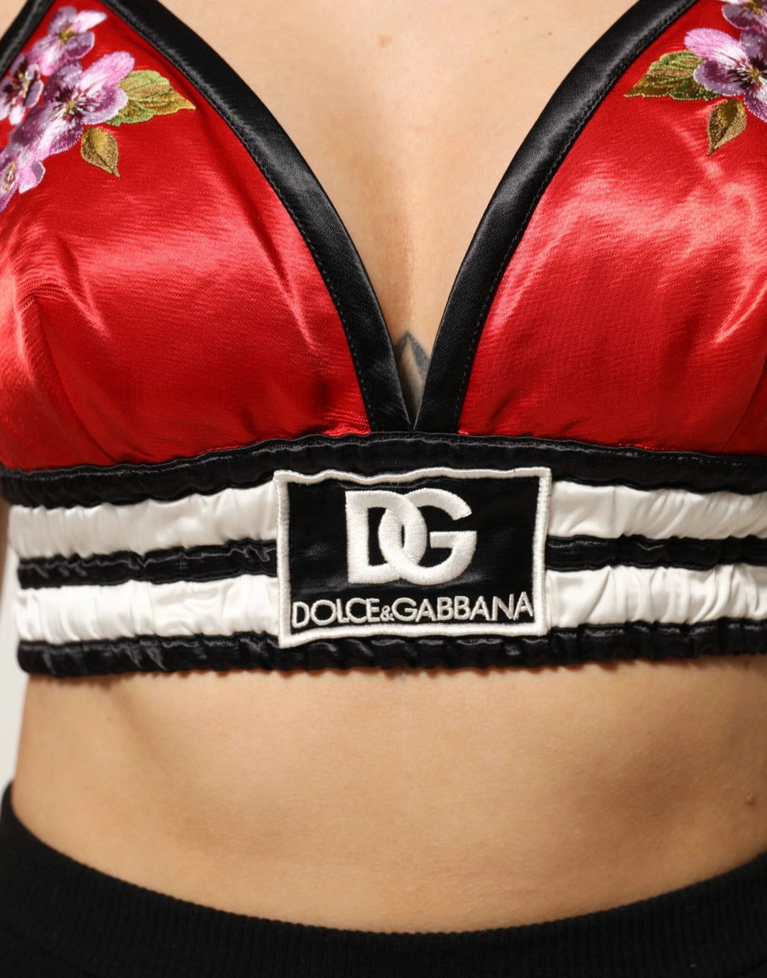 Dolce &amp; Gabbana Red Satin Floral Embroidered Bralette Crop Top by Dolce &amp; Gabbana outlet now on sale