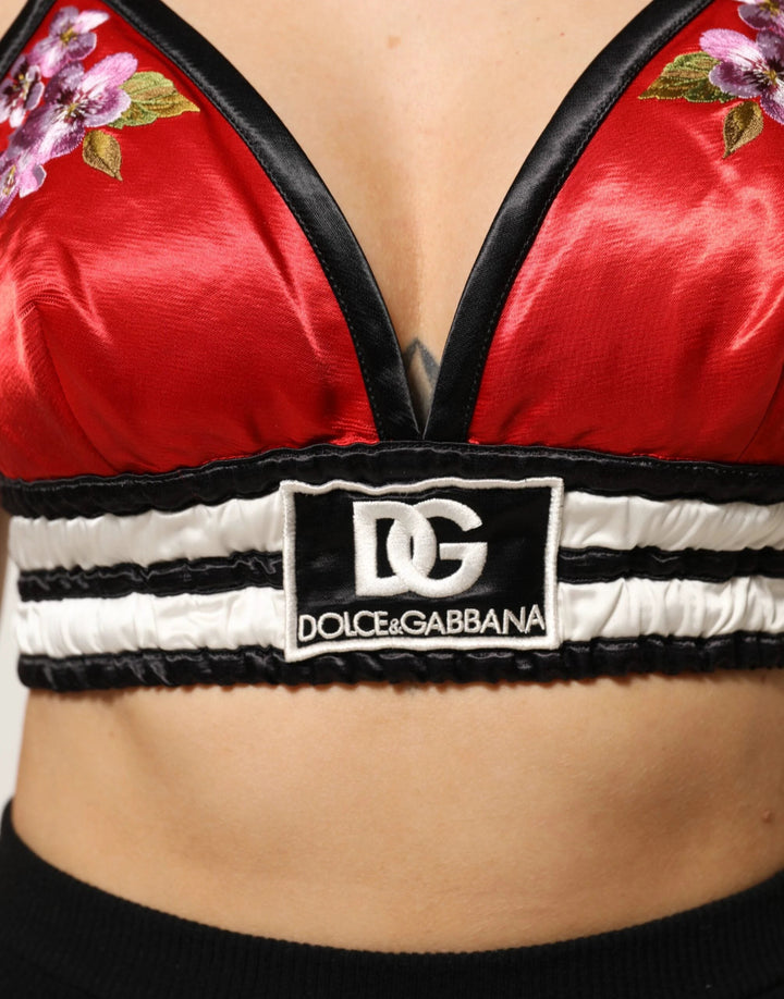 Dolce &amp; Gabbana Red Satin Floral Embroidered Bralette Crop Top by Dolce &amp; Gabbana outlet now on sale