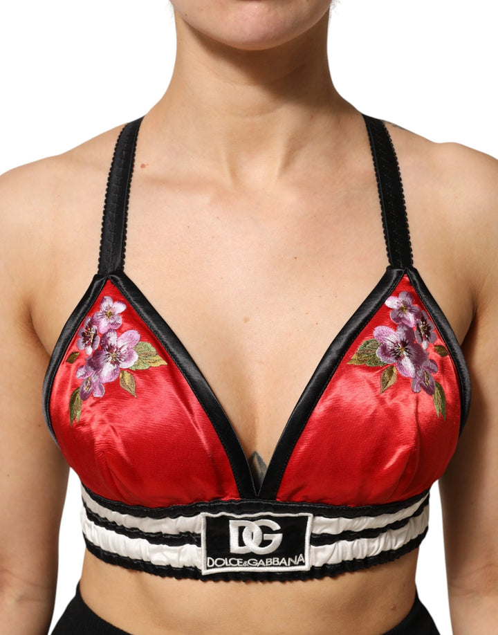 Dolce &amp; Gabbana Red Satin Floral Embroidered Bralette Crop Top by Dolce &amp; Gabbana outlet now on sale