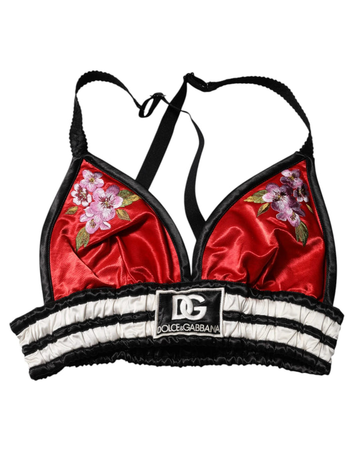 Dolce &amp; Gabbana Red Satin Floral Embroidered Bralette Crop Top by Dolce &amp; Gabbana outlet now on sale