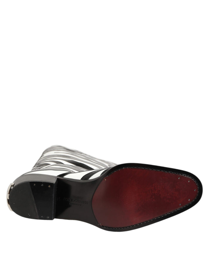 Dolce & Gabbana Black White Zebra Over The Calf Boots Shoes