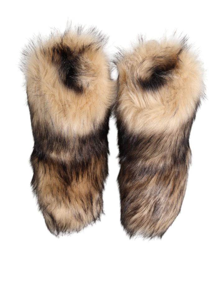Dolce & Gabbana Brown Faux Skim Ski Fur Men Short Boots Shoes