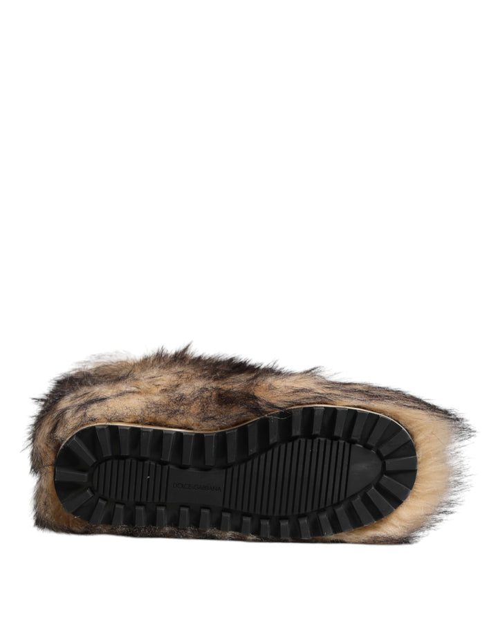 Dolce & Gabbana Brown Faux Skim Ski Fur Men Short Boots Shoes