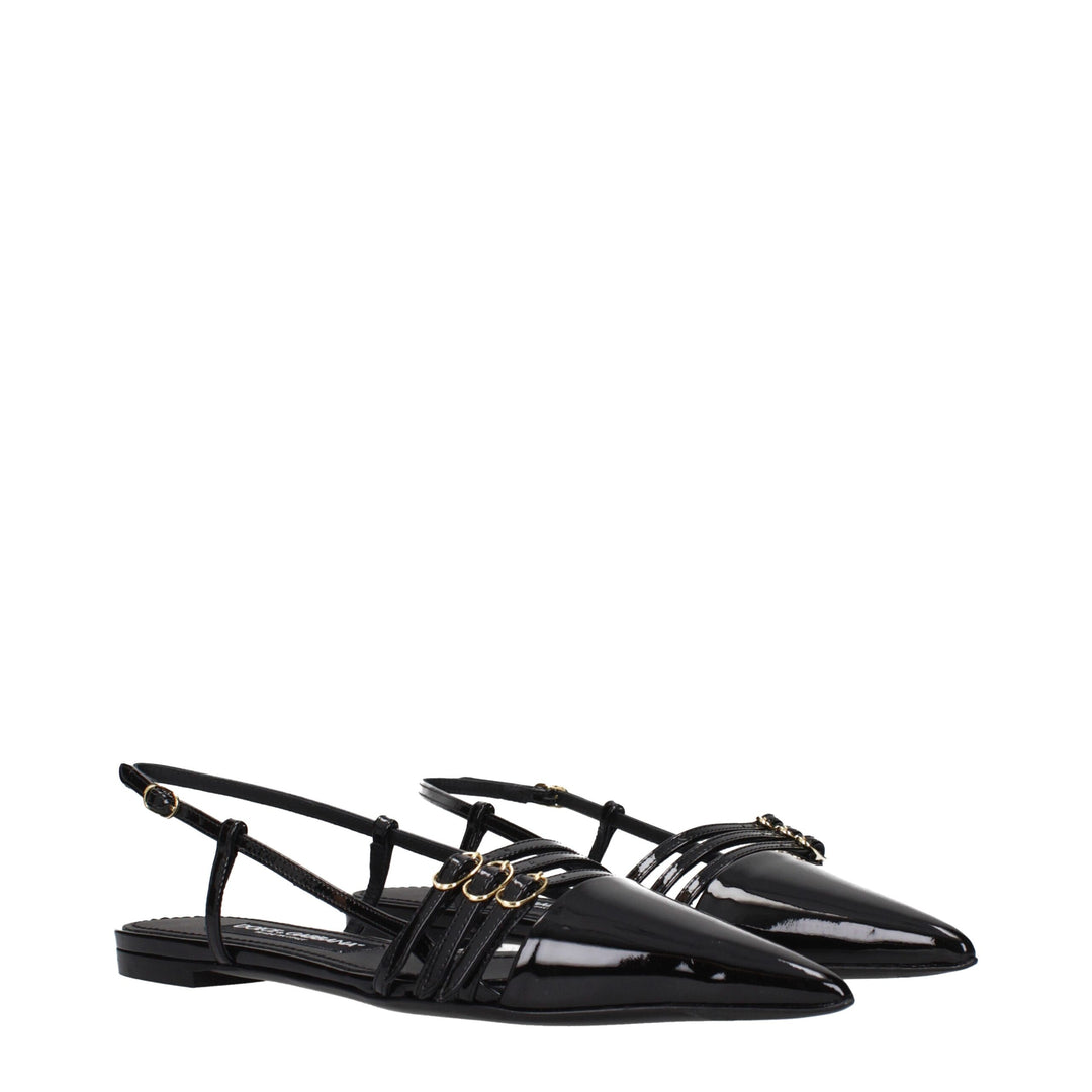 Dolce & Gabbana Black Leather Flat Sandals