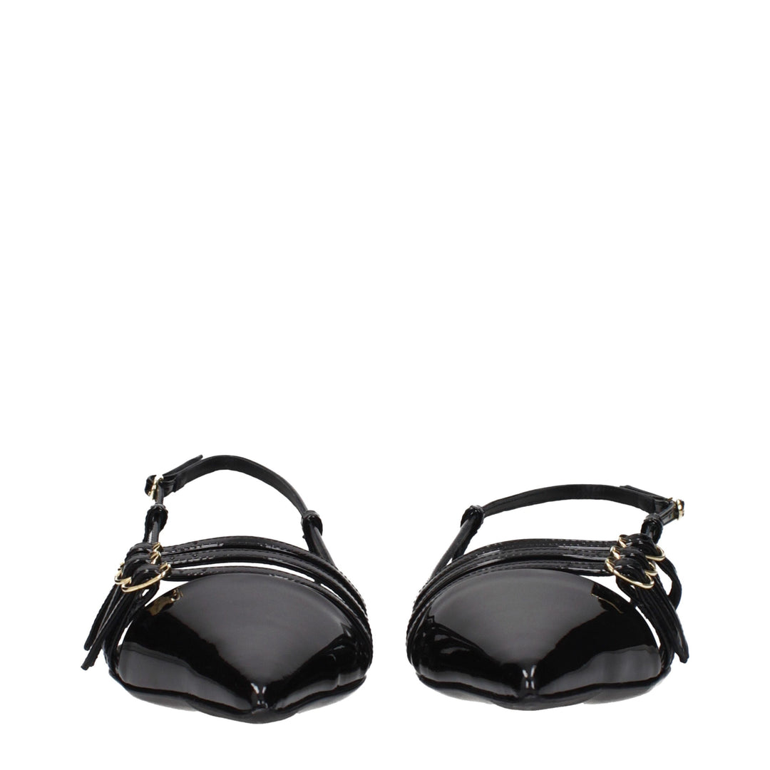 Dolce & Gabbana Black Leather Flat Sandals