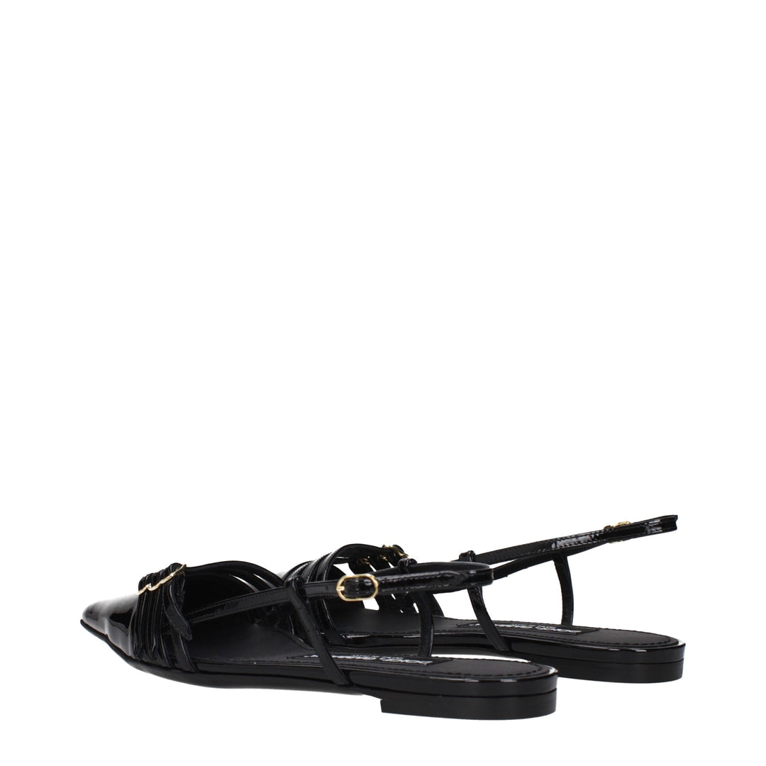 Dolce & Gabbana Black Leather Flat Sandals