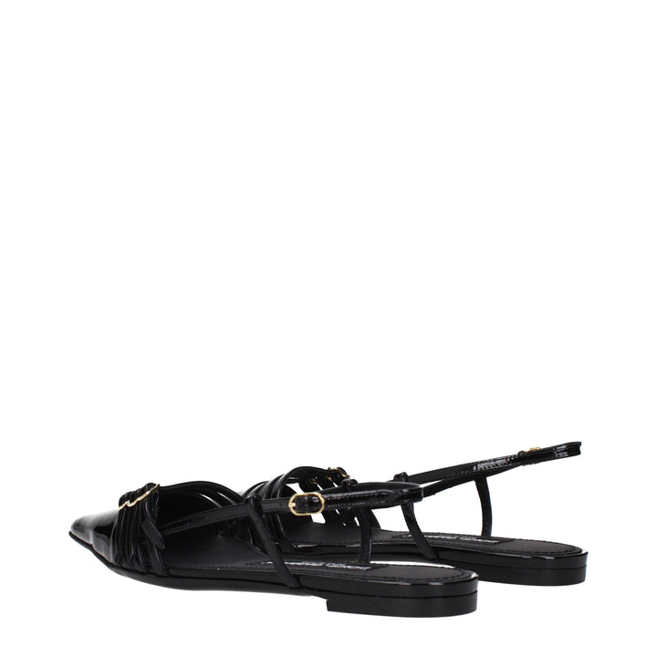 Dolce & Gabbana Black Leather Flat Sandals