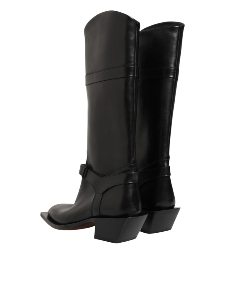 Dolce & Gabbana Black Logo Plaque Over The Calf Boot Shoes