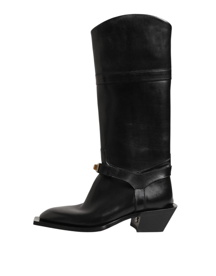 Dolce & Gabbana Black Logo Plaque Over The Calf Boot Shoes