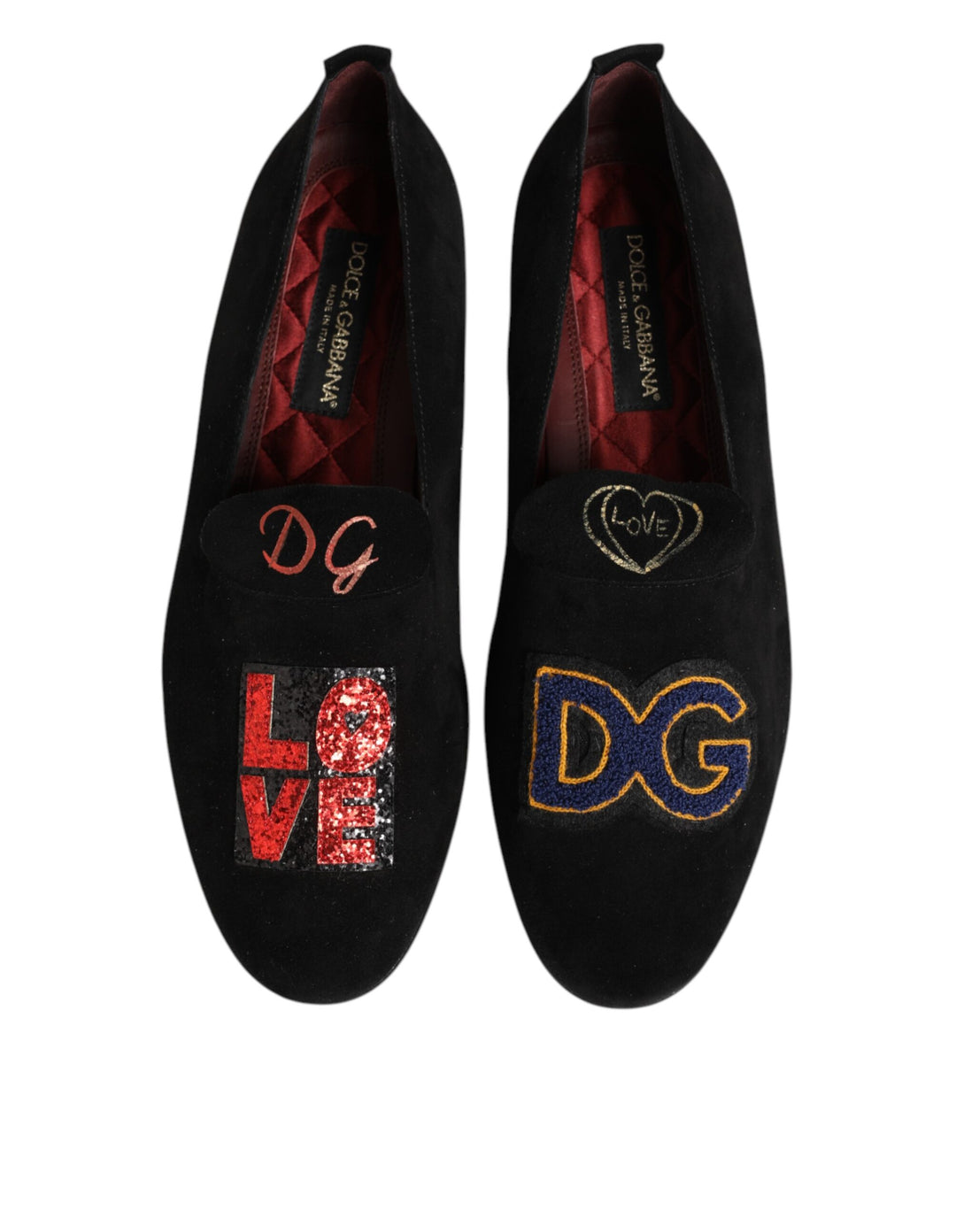Dolce & Gabbana Black DG Love Leather Slip On Loafers Shoes