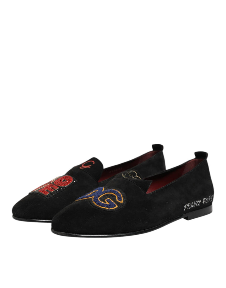 Dolce & Gabbana Black DG Love Leather Slip On Loafers Shoes