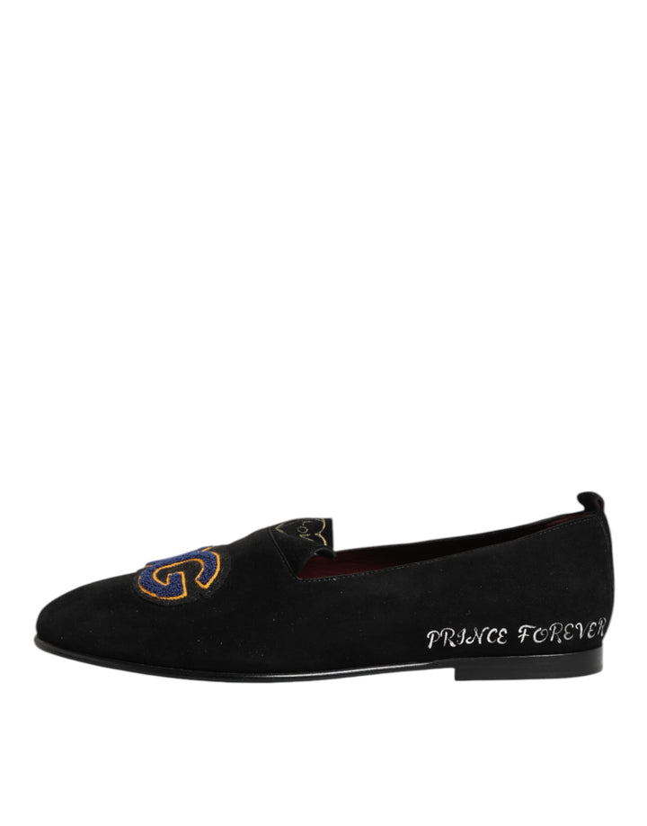 Dolce & Gabbana Black DG Love Leather Slip On Loafers Shoes