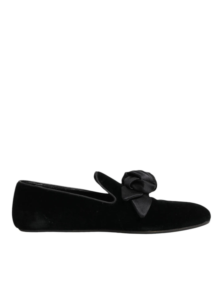 Dolce &amp; Gabbana Sample Sale | Dolce &amp; Gabbana Black Suede Cotton Rose Slip On Loafers Shoes - | Designer outlet