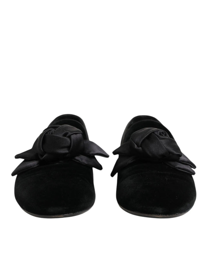Dolce &amp; Gabbana Sample Sale | Dolce &amp; Gabbana Black Suede Cotton Rose Slip On Loafers Shoes - | Designer outlet