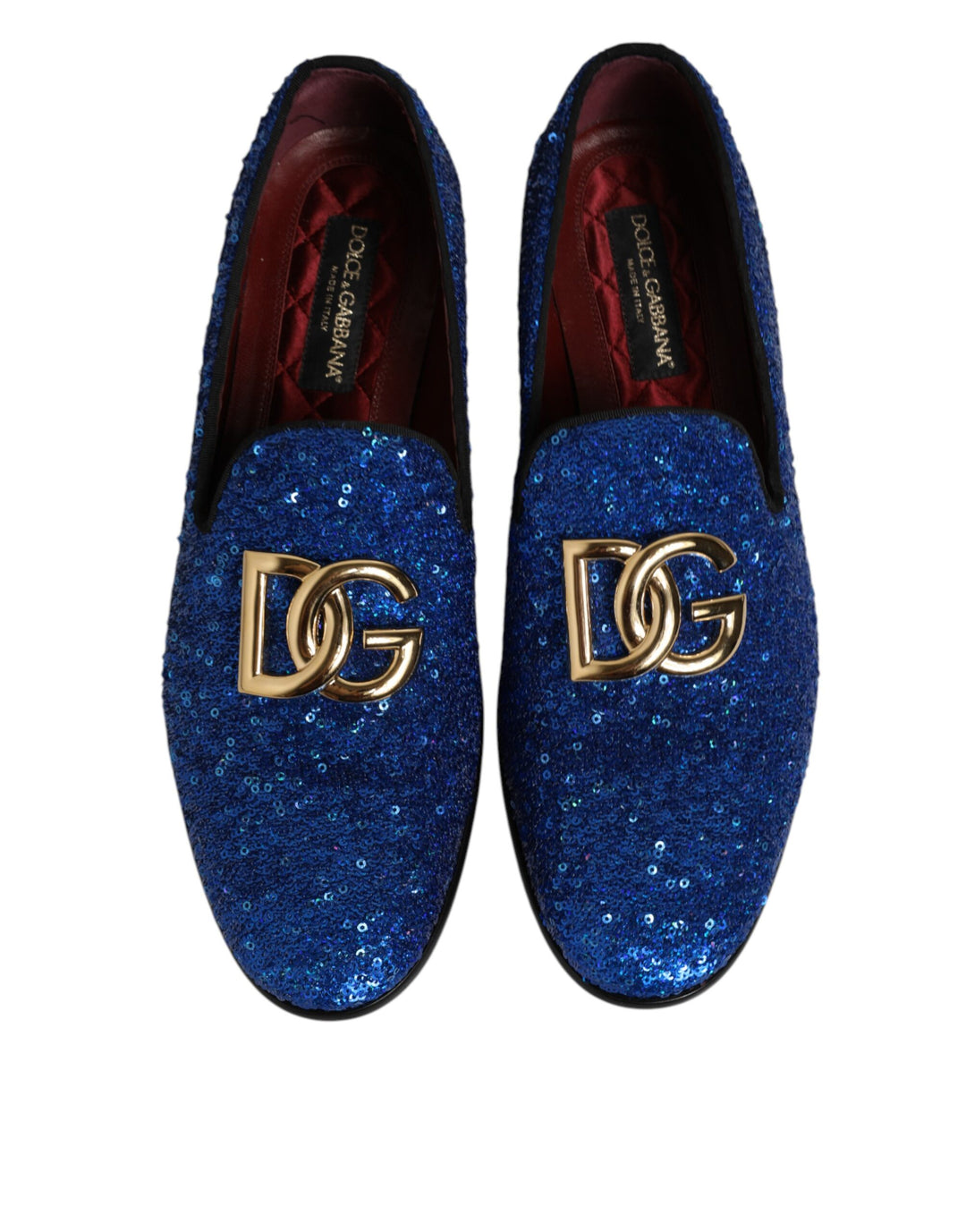 Dolce & Gabbana Blue Sequined Loafers Formal Dress Men Shoes