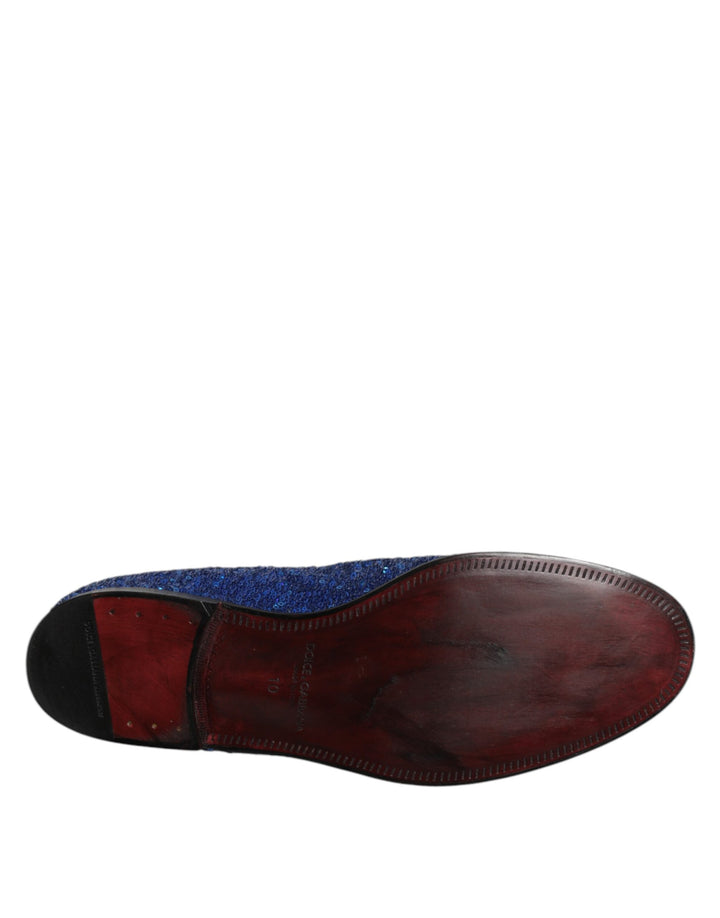 Dolce & Gabbana Blue Sequined Loafers Formal Dress Men Shoes