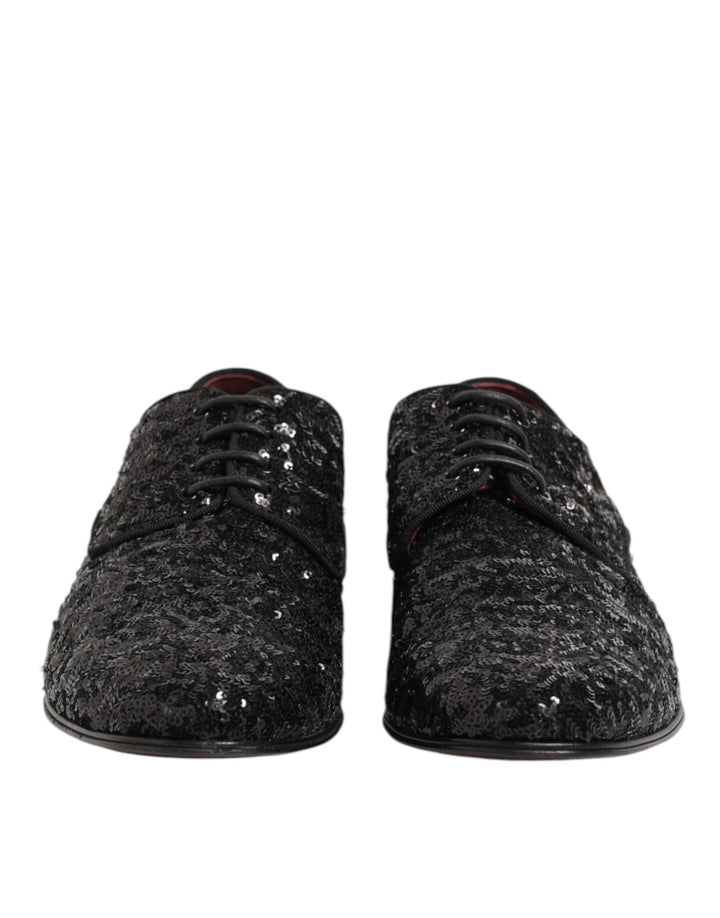 Dolce & Gabbana Black Sequined Lace Up Dress Men Derby Shoes