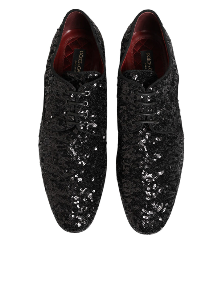Dolce & Gabbana Black Sequined Lace Up Dress Men Derby Shoes