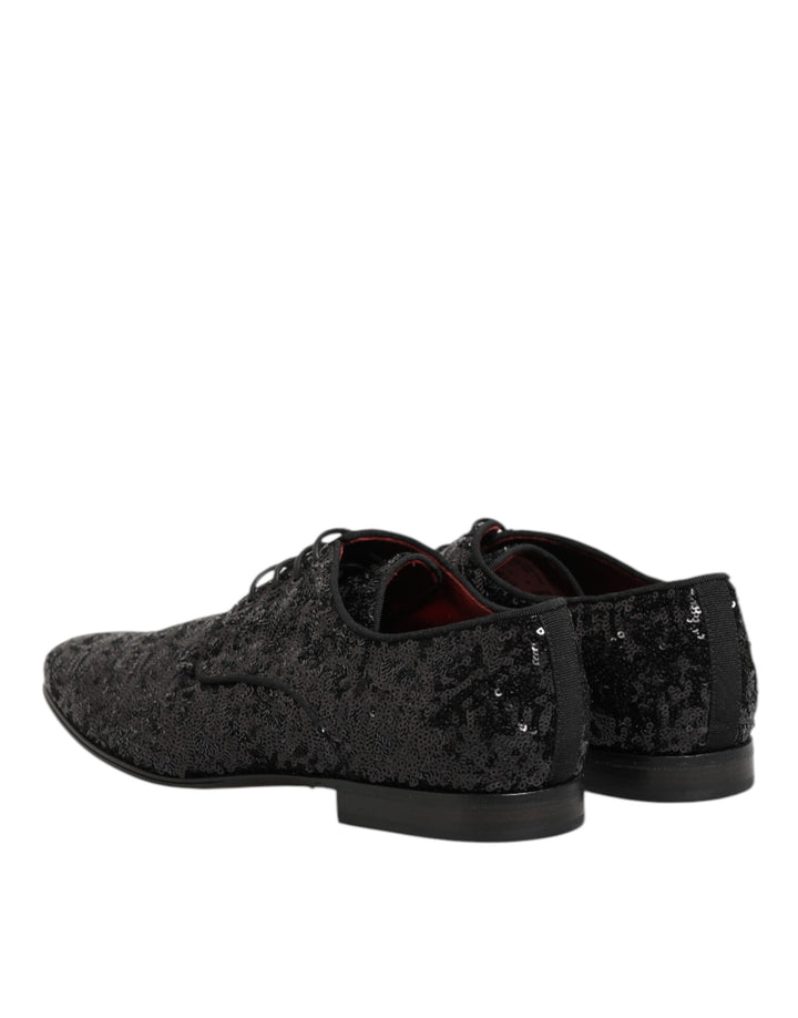 Dolce & Gabbana Black Sequined Lace Up Dress Men Derby Shoes