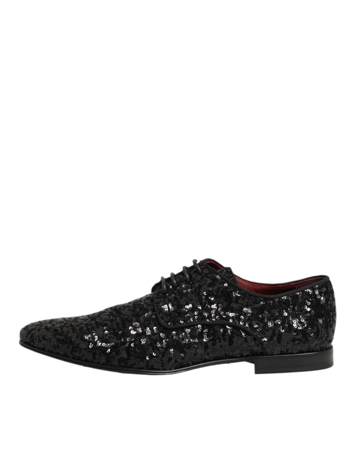 Dolce & Gabbana Black Sequined Lace Up Dress Men Derby Shoes
