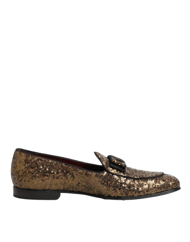 Dolce &amp; Gabbana Sample Sale | Dolce &amp; Gabbana Gold Sequined Slip On Loafers Men Dress Shoes - | Designer outlet